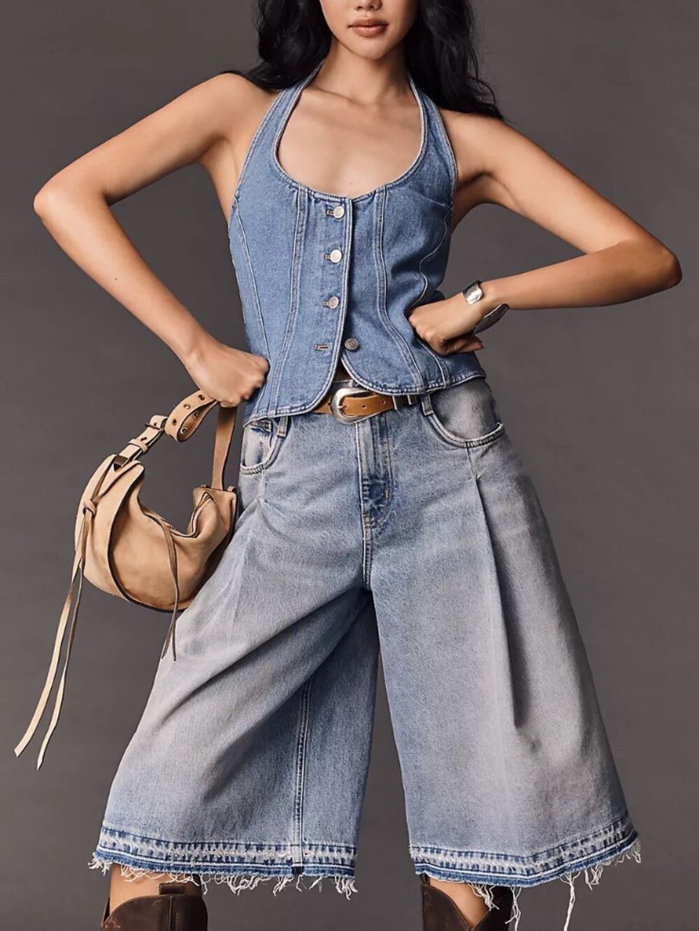 NWOT Pilcro Pleated Culotte Mid-Rise Wide-Leg Jeans, Size 27